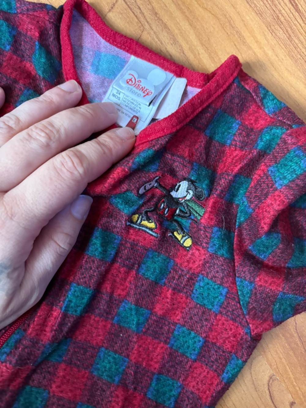Vintage Disney Baby Red & Green Plaid Mickey Mouse Zip-Up Top